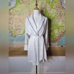 J. Crew Easy-Luxe Eco Robe XS/S Ivory Cream With Black Trim, Pockets Tie Waist